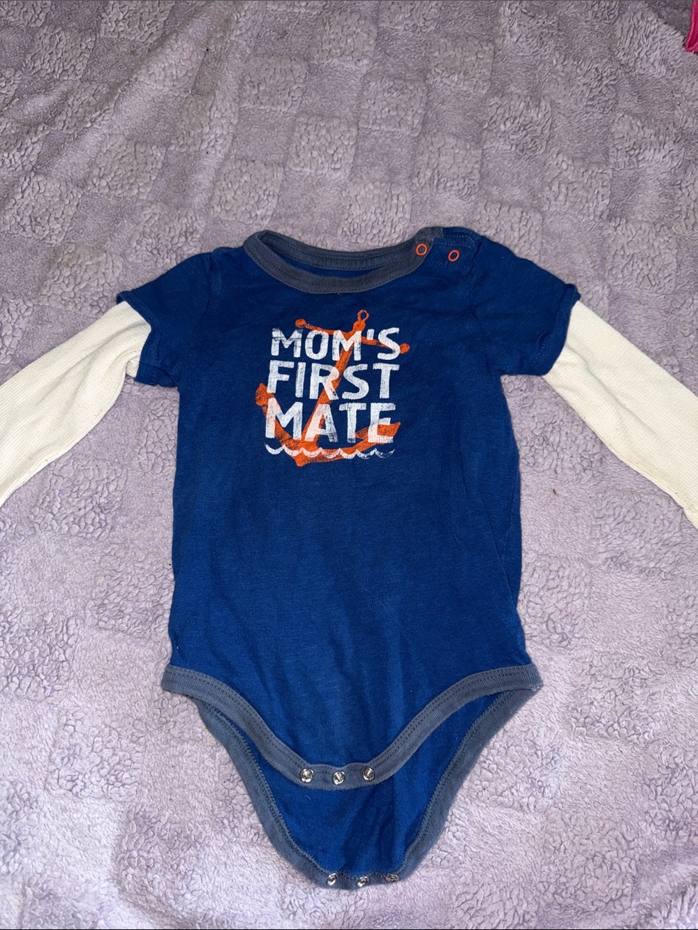 Cherokee Navy Blue and Cream 'Mom's First Mate' One-Piece